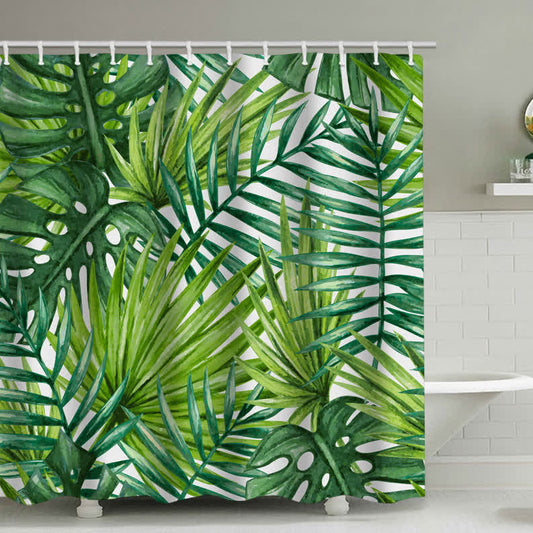 Rideau de douche à feuilles tropicales luxuriantes