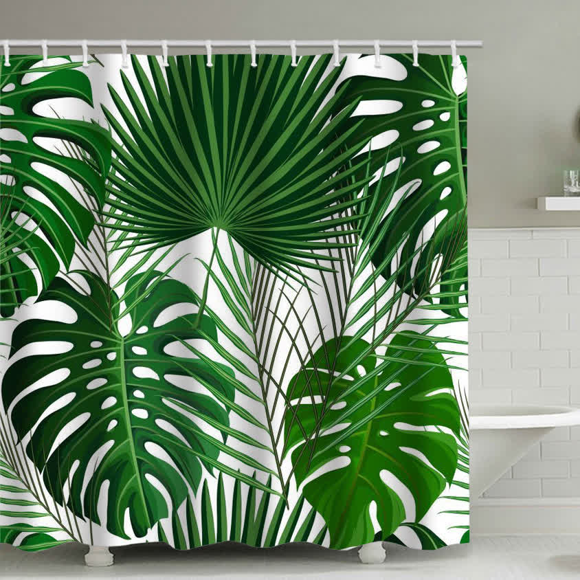 Rideau de douche à feuilles tropicales luxuriantes