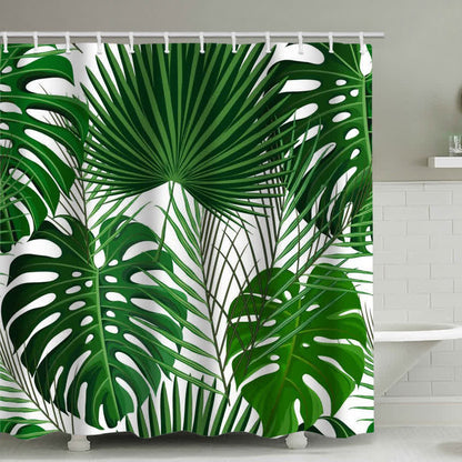 Rideau de douche à feuilles tropicales luxuriantes