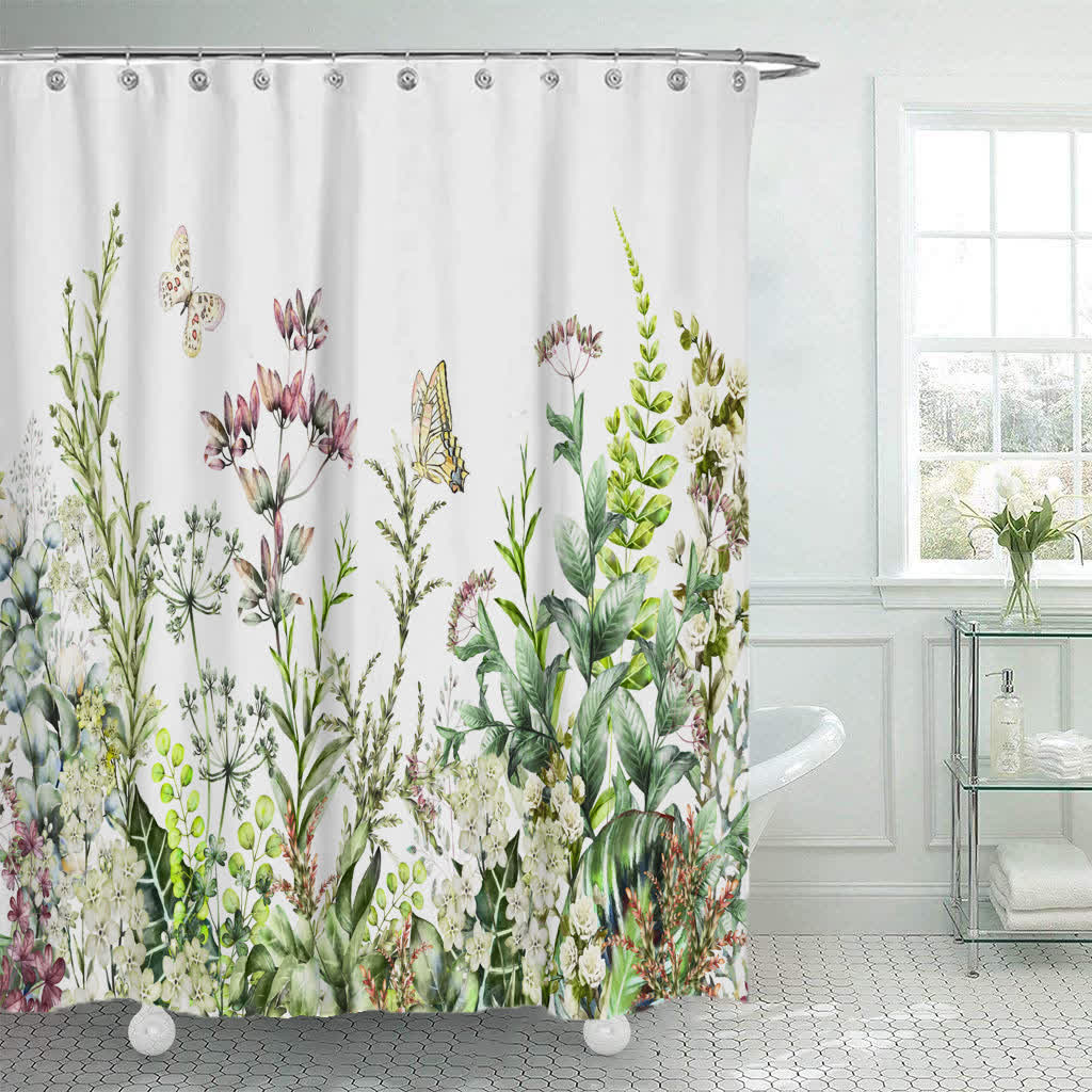 Rideau de douche à feuilles tropicales luxuriantes
