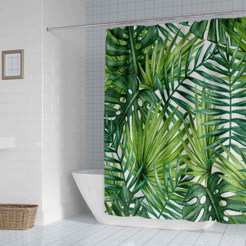 Rideau de douche à feuilles tropicales luxuriantes