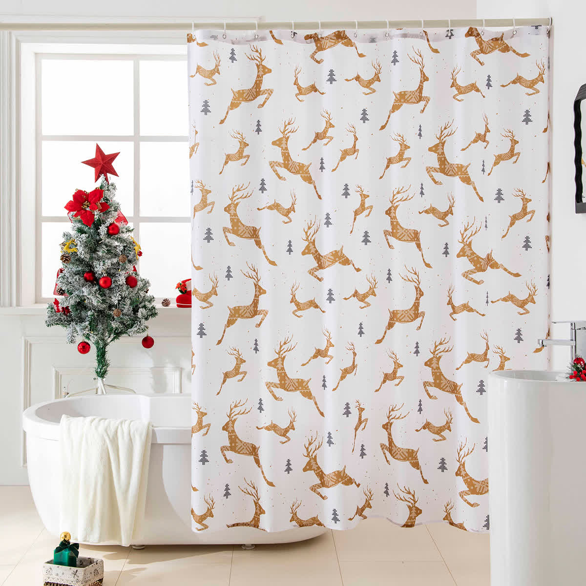 Rideau de douche anti-moisissure avec motif de Noël