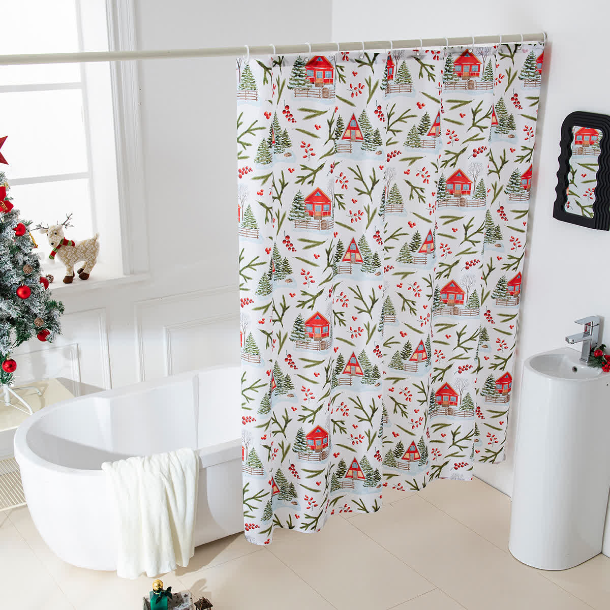 Rideau de douche anti-moisissure avec motif de Noël