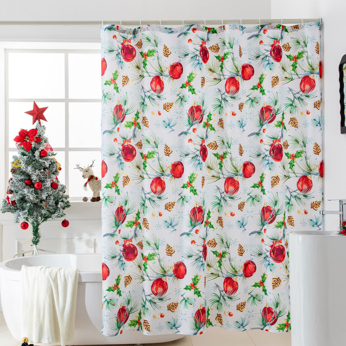 Rideau de douche anti-moisissure avec motif de Noël