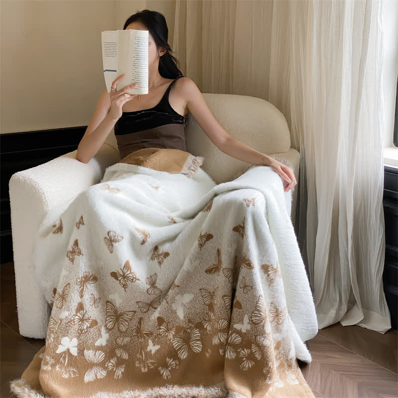 Couverture en fausse fourrure douce avec des papillons