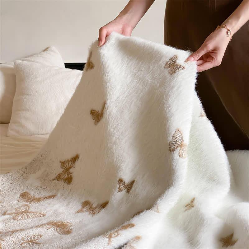 Couverture en fausse fourrure douce avec des papillons