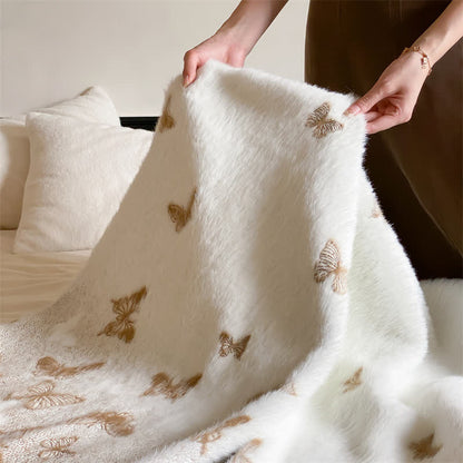 Couverture en fausse fourrure douce avec des papillons