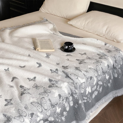 Couverture en fausse fourrure douce avec des papillons