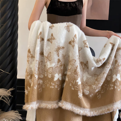Couverture en fausse fourrure douce avec des papillons