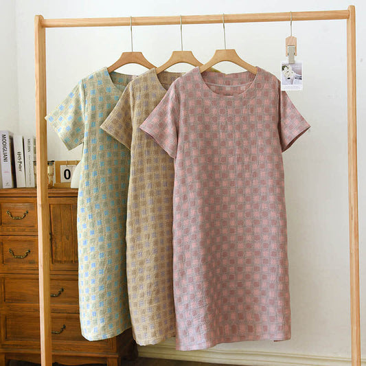 Chemise de nuit jacquard teint en fil en pur coton
