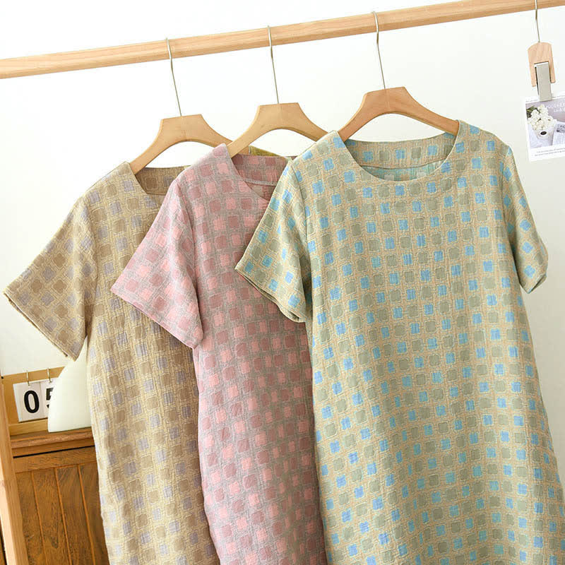 Chemise de nuit jacquard teint en fil en pur coton