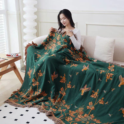 Couette réversible en gaze de coton avec oiseaux et fleurs