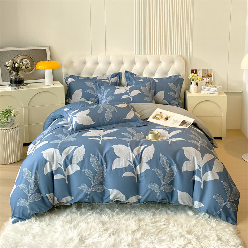 Parure de lit en coton brossé à motif botanique (4 pièces)