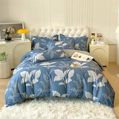 Parure de lit en coton brossé à motif botanique (4 pièces)