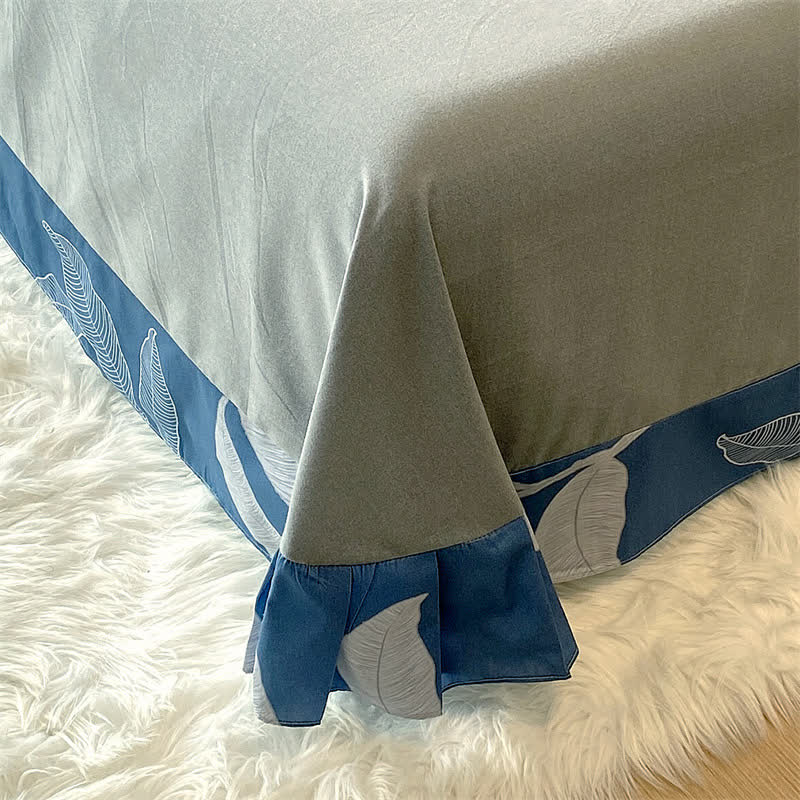Parure de lit en coton brossé à motif botanique (4 pièces)