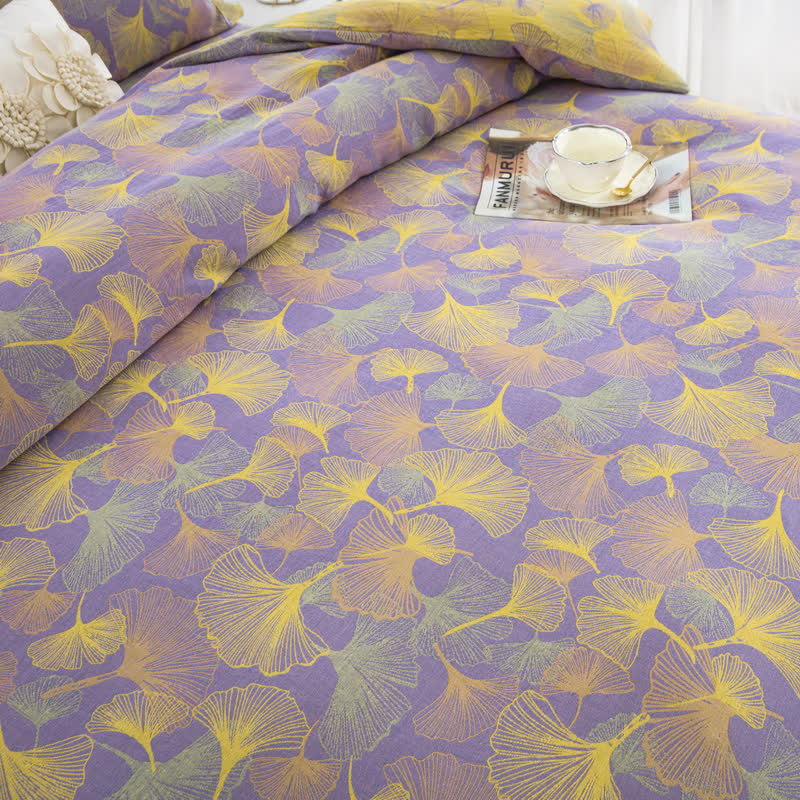 Parure de lit en coton avec feuilles de ginkgo et boutons (4 pièces) - image 5