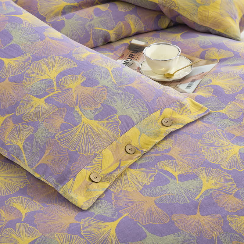 Parure de lit en coton avec feuilles de ginkgo et boutons (4 pièces) - image 8