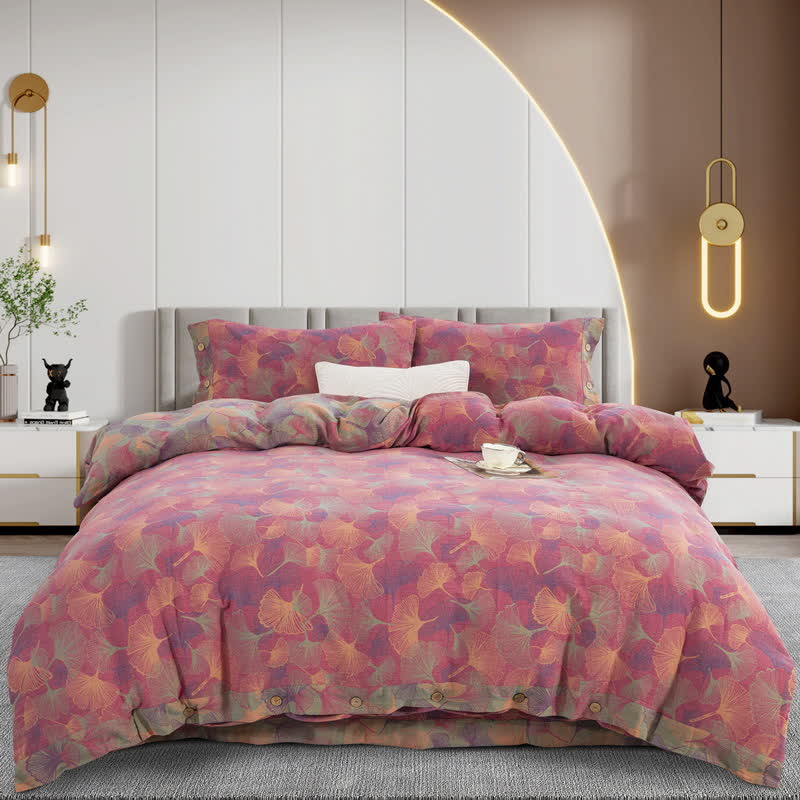 Parure de lit en coton avec feuilles de ginkgo et boutons (4 pièces) - Rose - ensemble de literie - 220 cm x 240 cm + 245 cm x 270 cm + 48 cm x 74 cm - image 23