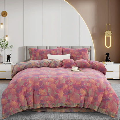 Parure de lit en coton avec feuilles de ginkgo et boutons (4 pièces) - Rose - ensemble de literie - 220 cm x 240 cm + 245 cm x 270 cm + 48 cm x 74 cm - image 23