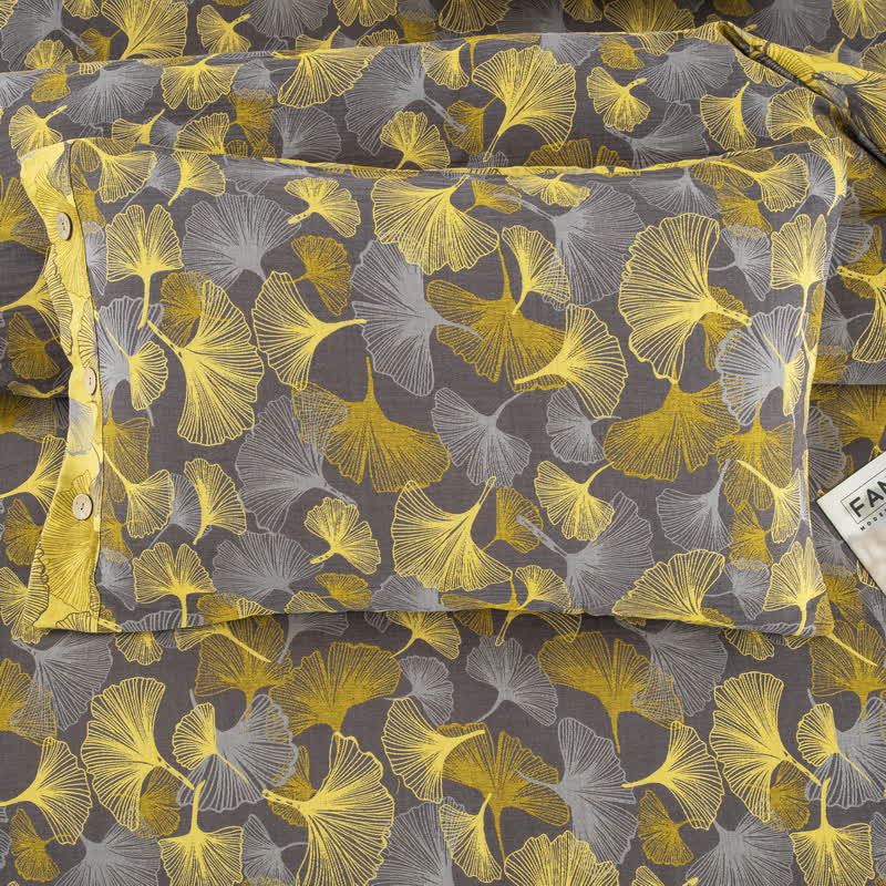 Parure de lit en coton avec feuilles de ginkgo et boutons (4 pièces) - image 16