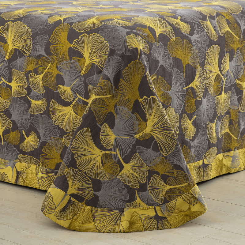 Parure de lit en coton avec feuilles de ginkgo et boutons (4 pièces) - image 15