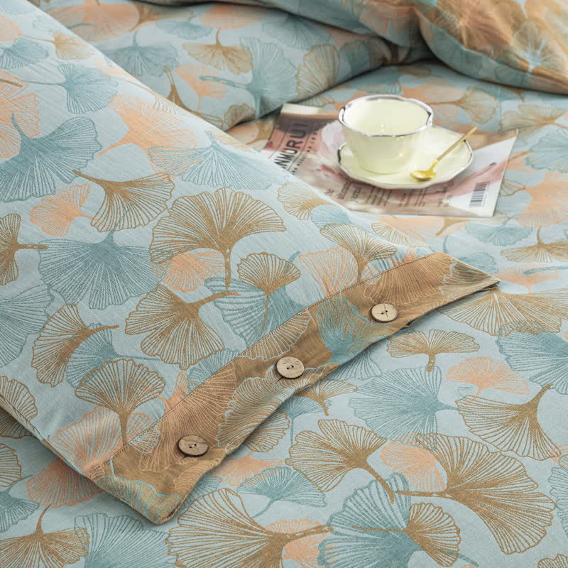 Parure de lit en coton avec feuilles de ginkgo et boutons (4 pièces) - image 50