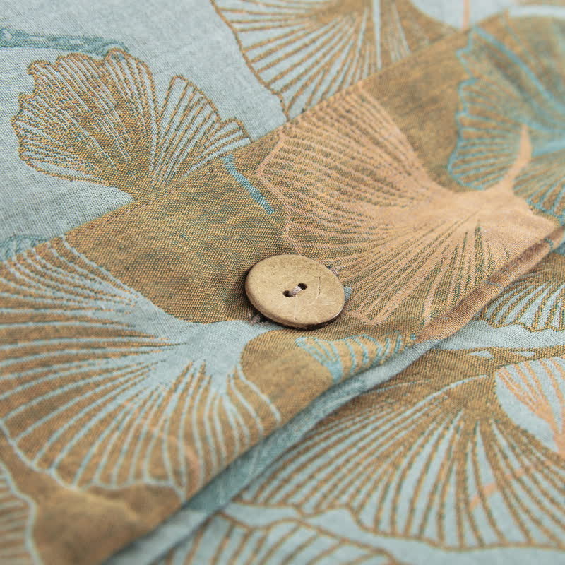 Parure de lit en coton avec feuilles de ginkgo et boutons (4 pièces) - image 51