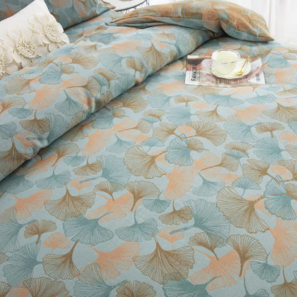 Parure de lit en coton avec feuilles de ginkgo et boutons (4 pièces) - image 47