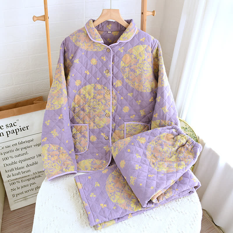 Ensemble pyjama en coton jacquard épais teint en fil