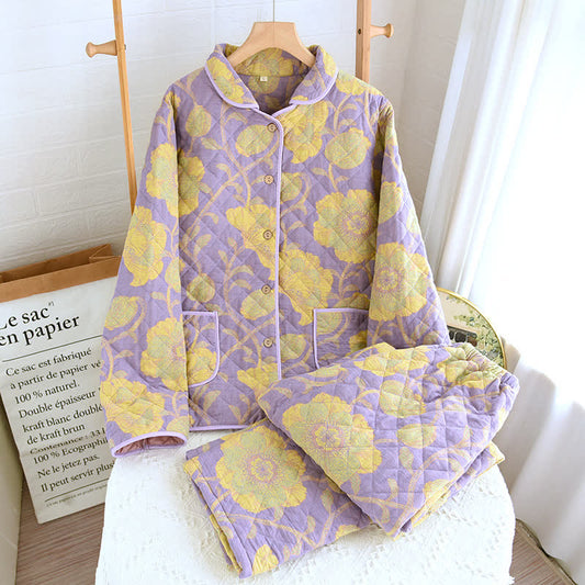 Ensemble pyjama en coton matelassé à motif floral jacquard