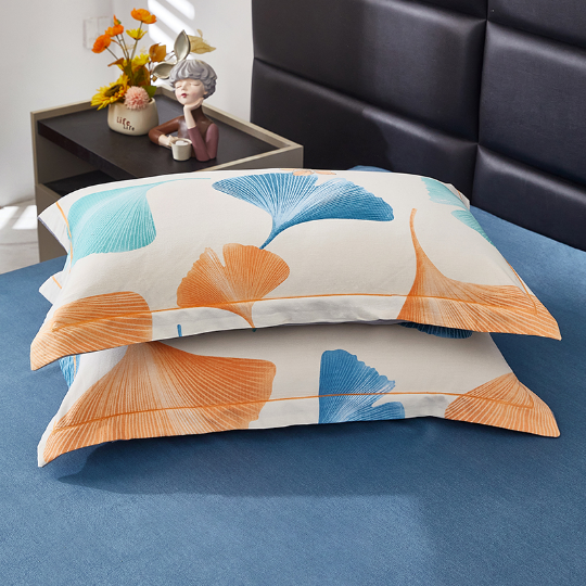 Parure de lit rurale en coton à motif feuilles de ginkgo (4 pièces)
