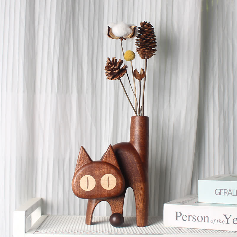 Vase en bois créatif en forme de chat pour la décoration de la maison