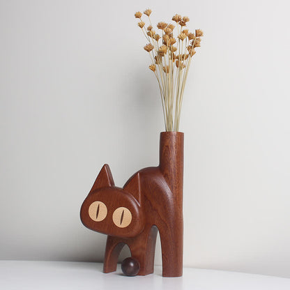 Vase en bois créatif en forme de chat pour la décoration de la maison