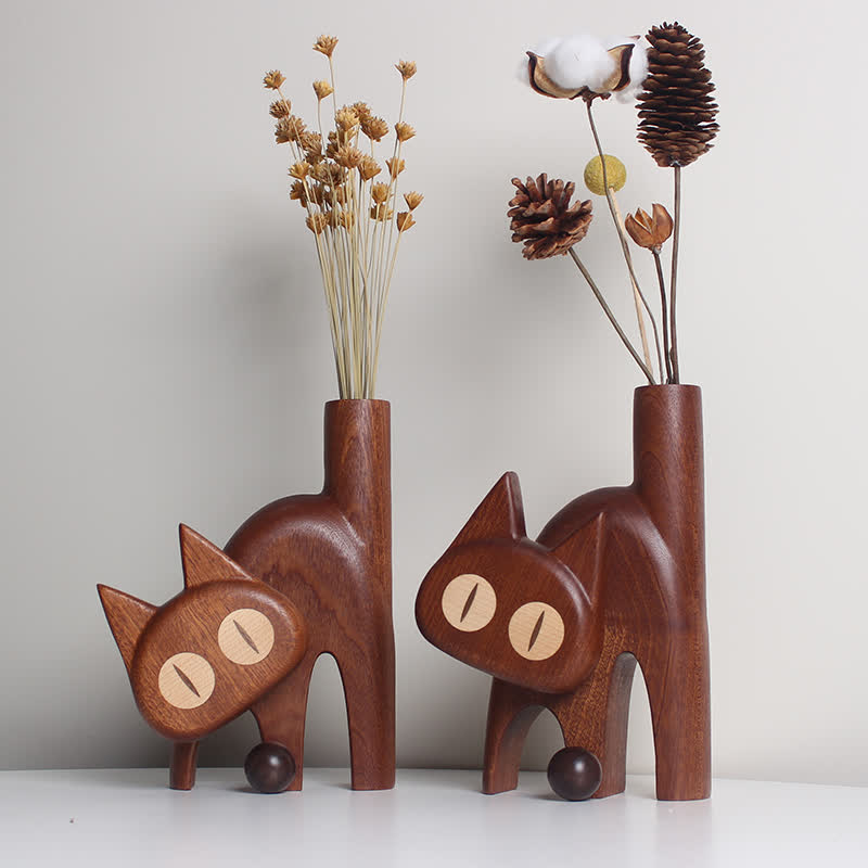 Vase en bois créatif en forme de chat pour la décoration de la maison