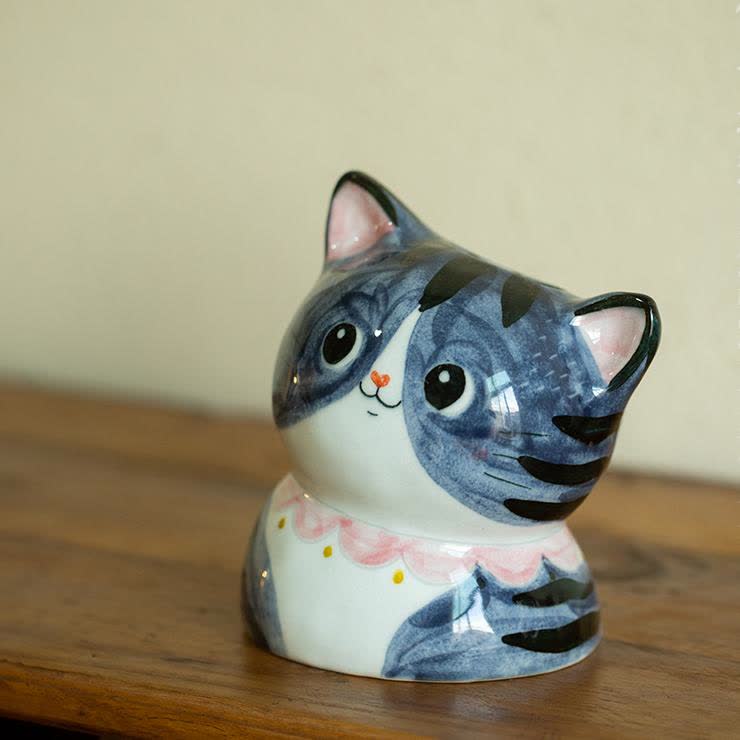 Vase créatif en céramique peint à la main en forme de chat mignon