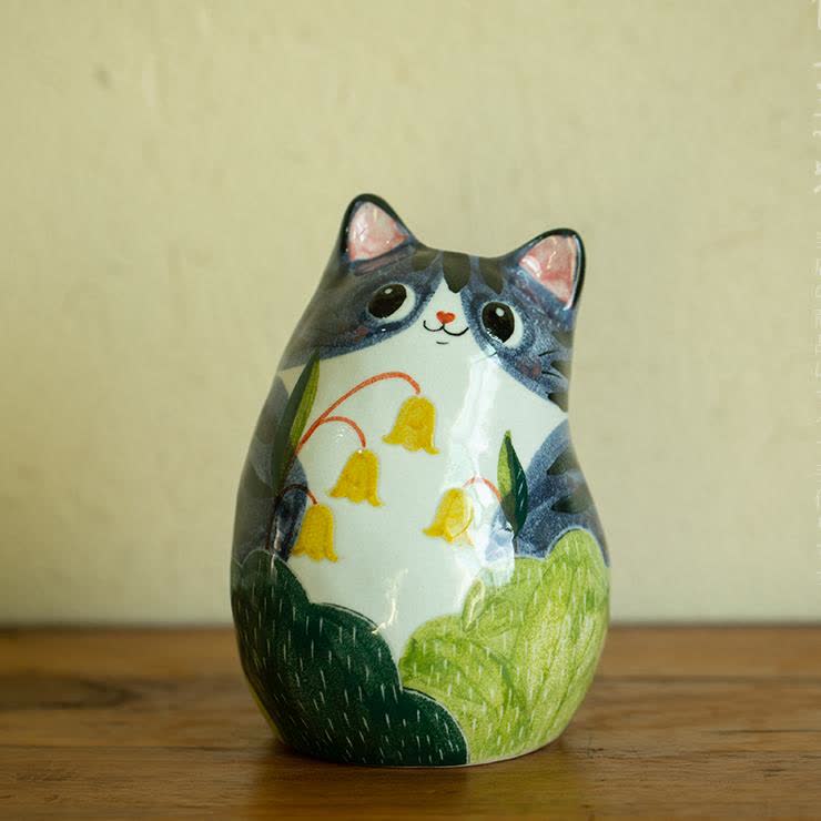 Vase créatif en céramique peint à la main en forme de chat mignon