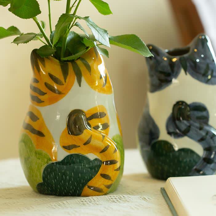 Vase créatif en céramique peint à la main en forme de chat mignon