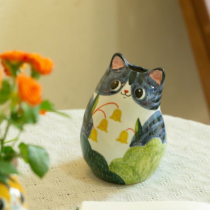 Vase créatif en céramique peint à la main en forme de chat mignon