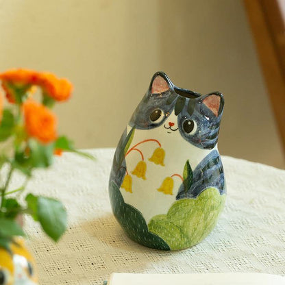 Vase créatif en céramique peint à la main en forme de chat mignon