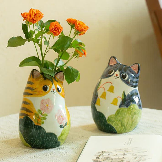 Vase créatif en céramique peint à la main en forme de chat mignon