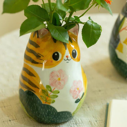 Vase créatif en céramique peint à la main en forme de chat mignon