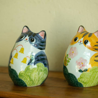 Vase créatif en céramique peint à la main en forme de chat mignon