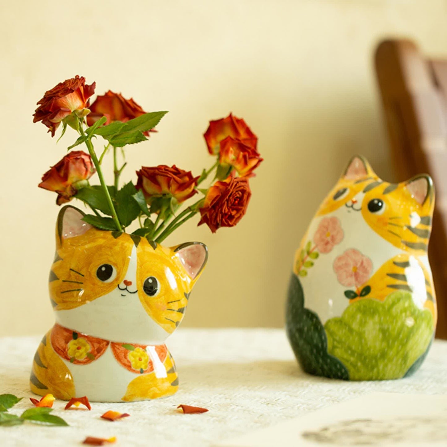 Vase créatif en céramique peint à la main en forme de chat mignon