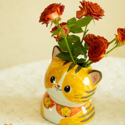 Vase créatif en céramique peint à la main en forme de chat mignon