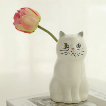 Vase porte-crayon en céramique peint à la main en forme de chat