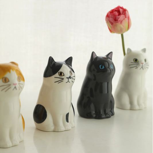 Vase porte-crayon en céramique peint à la main en forme de chat