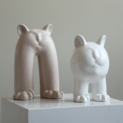 Vase en céramique de couleur crème avec motif de chat