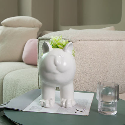 Vase en céramique de couleur crème avec motif de chat