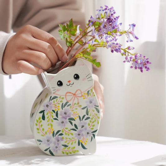 Vase créatif en céramique peint à la main en forme de chat