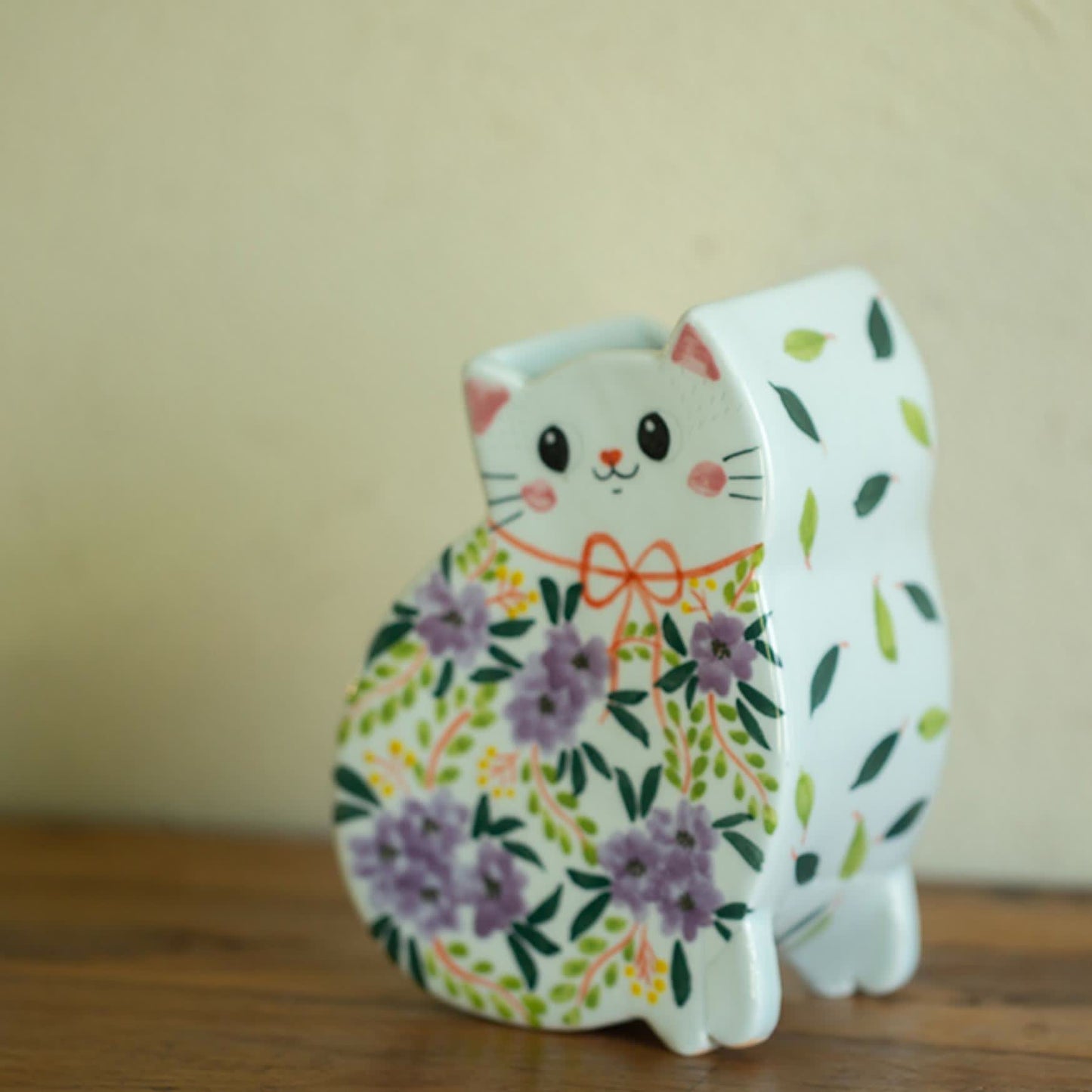 Vase créatif en céramique peint à la main en forme de chat